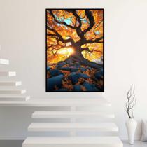 Quadro com Moldura Árvore da Vida vermelha Paisagem Decorativo Grande Sala Quarto Hall Escritório Cozinha Vertical