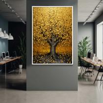 Quadro com Moldura Árvore Dourada Decorativo Grande Sala Quarto Hall Escritório Cozinha Vertical