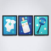 Quadro com moldura bebê menino objetos decoração