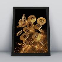 Quadro com moldura bitcon dourados