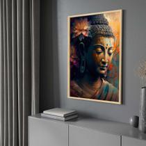 Quadro com Moldura Buddha Lottus Buda Decorativo Grande Sala Quarto Hall Escritório Cozinha Vertical