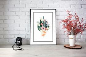 Quadro Com Moldura Buquê de Flores Ilustração