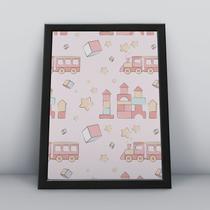 Quadro com moldura castelinho cubos de madeira Fundo-Infantil-078-M1 Quadro com moldura castelinho cubos de madeira Fundo-Infantil-078-M1