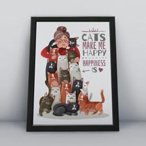 Quadro com moldura cats make me happy happiness Quadro com moldura cats make me happy happiness