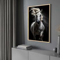 Quadro com Moldura Cavalo Branco Luxo Decorativo Grande Sala Quarto Hall Escritório Cozinha Vertical