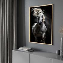 Quadro com Moldura Cavalo Branco Luxo Decorativo Grande Sala Quarto Hall Escritório Cozinha Vertical - Império do Quadro