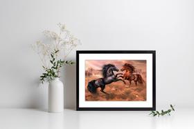 Quadro Com Moldura Cavalo Dupla Preto e Marrom