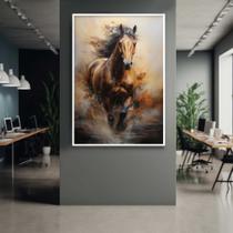 Quadro com Moldura Cavalos Correndo Pintura Arte Decorativo Grande Sala Quarto Hall Escritório Cozinha Vertical