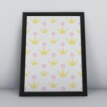 Quadro com moldura coroas douradas e estrela rosa Fundo-Infantil-099-M1 Quadro com moldura coroas douradas e estrela rosa Fundo-Infantil-099-M1