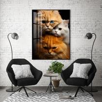 Quadro Com Moldura Decorativo Grande Alta Resolução Para Sala Quarto Escritório 3 Gatos