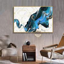 Quadro Com Moldura Decorativo Grande Alta Resolução Para Sala Quarto Escritório Abstrata Flâmula Azul Circuito Dourado