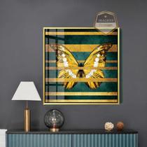 Quadro Com Moldura Decorativo Grande Alta Resolução Para Sala Quarto Escritório Borboleta Dourada Fundo Verde