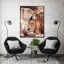 Quadro Com Moldura Decorativo Grande Alta Resolução Para Sala Quarto Escritório Casal de Leões