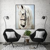 Quadro Com Moldura Decorativo Grande Alta Resolução Para Sala Quarto Escritório Cavalo Branco