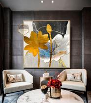 Quadro Com Moldura Decorativo Grande Alta Resolução Para Sala Quarto Escritório Flor De Lótus Ouro