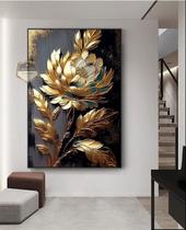 Quadro Com Moldura Decorativo Grande Alta Resolução Para Sala Quarto Escritório Flor Luxuosa Detalhes Dourado