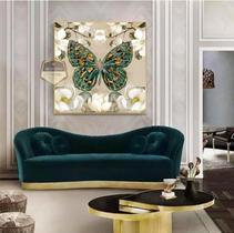 Quadro Com Moldura Decorativo Grande Alta Resolução Para Sala Quarto Escritório Floral Branca Borboleta Dourada