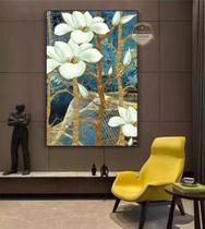 Quadro Com Moldura Decorativo Grande Alta Resolução Para Sala Quarto Escritório Floral Branca