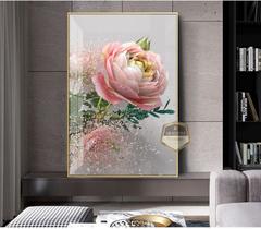 Quadro Com Moldura Decorativo Grande Alta Resolução Para Sala Quarto Escritório Floral Rosa Tridimensional
