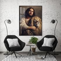 Quadro Com Moldura Decorativo Grande Alta Resolução Para Sala Quarto Escritório Jesus Cristo e Leão de Juda