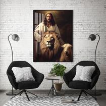 Quadro Com Moldura Decorativo Grande Alta Resolução Para Sala Quarto Escritório Jesus Cristo Leão De Judá Cordeiro