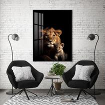 Quadro Com Moldura Decorativo Grande Alta Resolução Para Sala Quarto Escritório Leão Com 1 Filhote