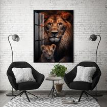Quadro Com Moldura Decorativo Grande Alta Resolução Para Sala Quarto Escritório Leão com 1 Filhote Quadro Com Moldura Decorativo Grande Alta Resolução Para Sala Quarto Escritório Leão com 1 Filhote
