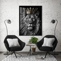 Quadro Com Moldura Decorativo Grande Alta Resolução Para Sala Quarto Escritório Leão Com Coroa Dourada