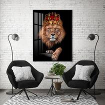 Quadro Com Moldura Decorativo Grande Alta Resolução Para Sala Quarto Escritório Leão com coroa vermelha