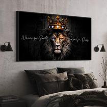 Quadro Com Moldura Decorativo Grande Alta Resolução Para Sala Quarto Escritório Leão Coroa Dourada Frase
