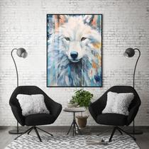 Quadro Com Moldura Decorativo Grande Alta Resolução Para Sala Quarto Escritório Lobo Branco