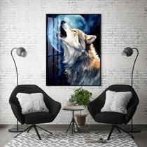 Quadro Com Moldura Decorativo Grande Alta Resolução Para Sala Quarto Escritório Lobo Uivando Para Lua
