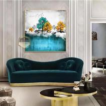 Quadro Com Moldura Decorativo Grande Alta Resolução Para Sala Quarto Escritório Paisagem Floresta Lago Azul