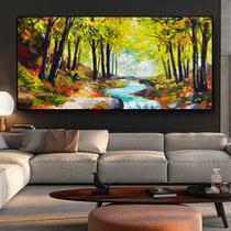 Quadro Com Moldura Decorativo Grande Alta Resolução Para Sala Quarto Escritório Paisagem Floresta Rio