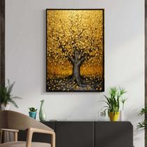 Quadro com Moldura Decorativo Para Sala Quarto Hall Árvore Dourada Folhas