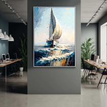 Quadro com Moldura Decorativo Para Sala Quarto Hall Barco Mar Pintura