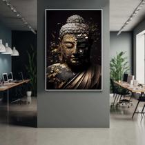 Quadro com Moldura Decorativo Para Sala Quarto Hall Buda Preto Dourado Arte Cor:MOLDURA BRANCATamanho:40 X 30 X 3 CM