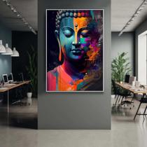 Quadro com Moldura Decorativo Para Sala Quarto Hall Buda Yoga Arte Colorida