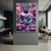 Quadro com Moldura Decorativo Para Sala Quarto Hall Budda Flores Lotus Cor:MOLDURA BRANCATamanho:40 X 30 X 3 CM Quadro com Moldura Decorativo Para Sala Quarto Hall Budda Flores Lotus Cor:MOLDURA BRANCATamanho:40 X 30 X 3 CM