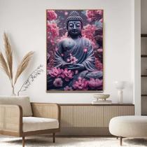 Quadro com Moldura Decorativo Para Sala Quarto Hall Budda Flores Lotus