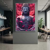 Quadro com Moldura Decorativo Para Sala Quarto Hall Buddha Pedra Flor Lotus Cor:MOLDURA BRANCATamanho:90 X 60 X 3 CM Quadro com Moldura Decorativo Para Sala Quarto Hall Buddha Pedra Flor Lotus Cor:MOLDURA BRANCATamanho:90 X 60 X 3 CM