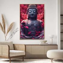 Quadro com Moldura Decorativo Para Sala Quarto Hall Buddha Pedra Flor Lotus