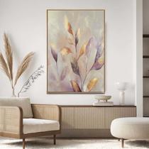 Quadro com Moldura Decorativo Para Sala Quarto Hall Folhas Douradas Bege