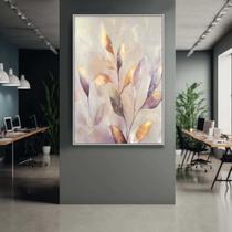 Quadro com Moldura Decorativo Para Sala Quarto Hall Folhas Douradas Bege