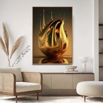Quadro com Moldura Decorativo Para Sala Quarto Hall Gota Dourada Arte Cor:MOLDURA MADEIRATamanho:40 X 60 X 3 CM