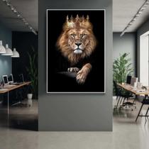 Quadro com Moldura Decorativo Para Sala Quarto Hall Leão Rei Coroa Cor:MOLDURA BRANCATamanho:40 X 30 X 3 CM Quadro com Moldura Decorativo Para Sala Quarto Hall Leão Rei Coroa Cor:MOLDURA BRANCATamanho:40 X 30 X 3 CM