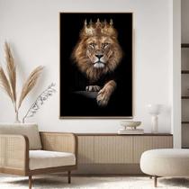 Quadro com Moldura Decorativo Para Sala Quarto Hall Leão Rei Coroa Cor:MOLDURA MADEIRATamanho:40 X 60 X 3 CM Quadro com Moldura Decorativo Para Sala Quarto Hall Leão Rei Coroa Cor:MOLDURA MADEIRATamanho:40 X 60 X 3 CM