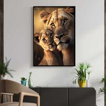 Quadro com Moldura Decorativo Para Sala Quarto Hall Leoa com Filhote Savana