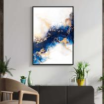 Quadro com Moldura Decorativo Para Sala Quarto Hall Mármore Blue Gold Abstrato Cor:MOLDURA PRETATamanho:40 X 60 X 3 CM