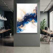 Quadro com Moldura Decorativo Para Sala Quarto Hall Mármore Blue Gold Abstrato